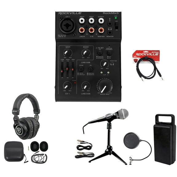 Rockville 1-Person Gaming Twitch Live Stream Recording Kit Mic tripod Headphones