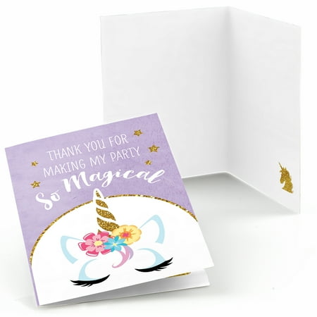 Unicorn Birthday Card - Rainbow Unicorn - Magical Unicorn Baby Shower or Birthday Party Thank You Cards (8 count)