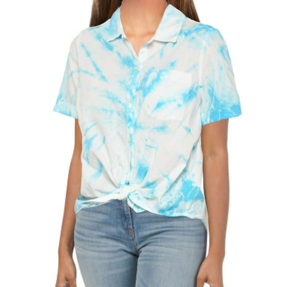 Lucky Brand Women's Tie Dye Print Cotton Button Down Tie Front Shirt