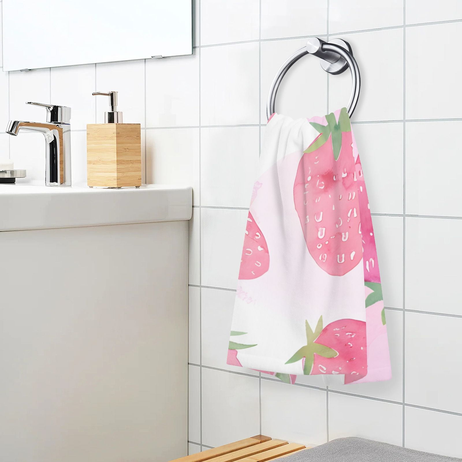 Strawberry Pink Hand Towels Cotton Bath Towels Large Face Towels Absorbent for Bathroom 2 Packs