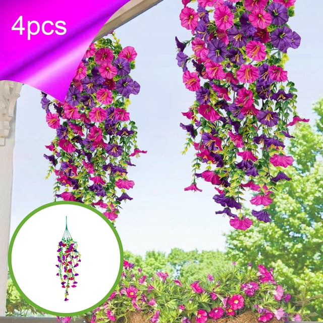 Flores Artificiales Colgantes de Pared, Plantas Verdes Decorativas, 4 Piezas, 76 Cm (29,92 Pulgadas), Plástico | Ramo Multicolor para Decoración de Bodas y Hogar