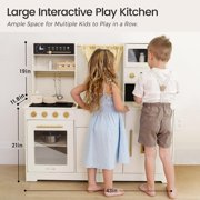 Tiny Land Wooden Play Kitchen for Kids, Modern Toy Kitchen Set with Ice Maker, Coffee Maker, Microwave, Storage & Sink, Pretend Play Kitchen Gift for Boys Girls Ages 3+
