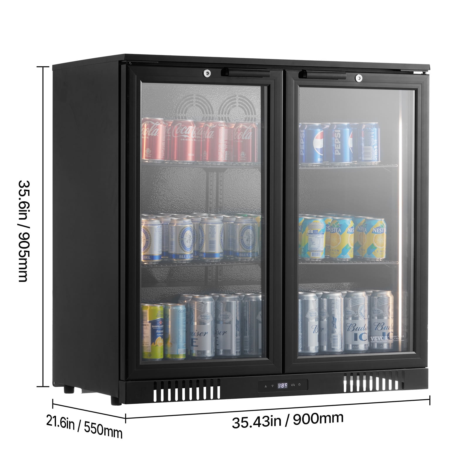 VEVOR Beverage Refrigerator Cooler, 246 Can Beverage Fridge, Soda Beer Fridge with Glass Doors, Adjustable Shelves, Digital Temperature Control, Built-in or Freestanding Fridge for Restaurant & Bar