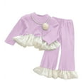 thumbnail image 4 of Krdevn Girls Autumn Outfits Long Sleeve Top with Ruffle Hem and Flared Pants Two Piece Includes Necklace,Size:5-6 Years, 4 of 4