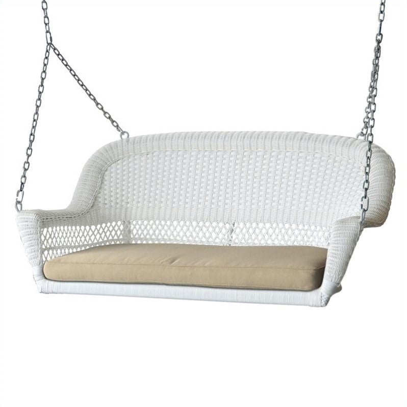 Jeco Wicker Porch Swing in White with Tan Cushion - Walmart.com