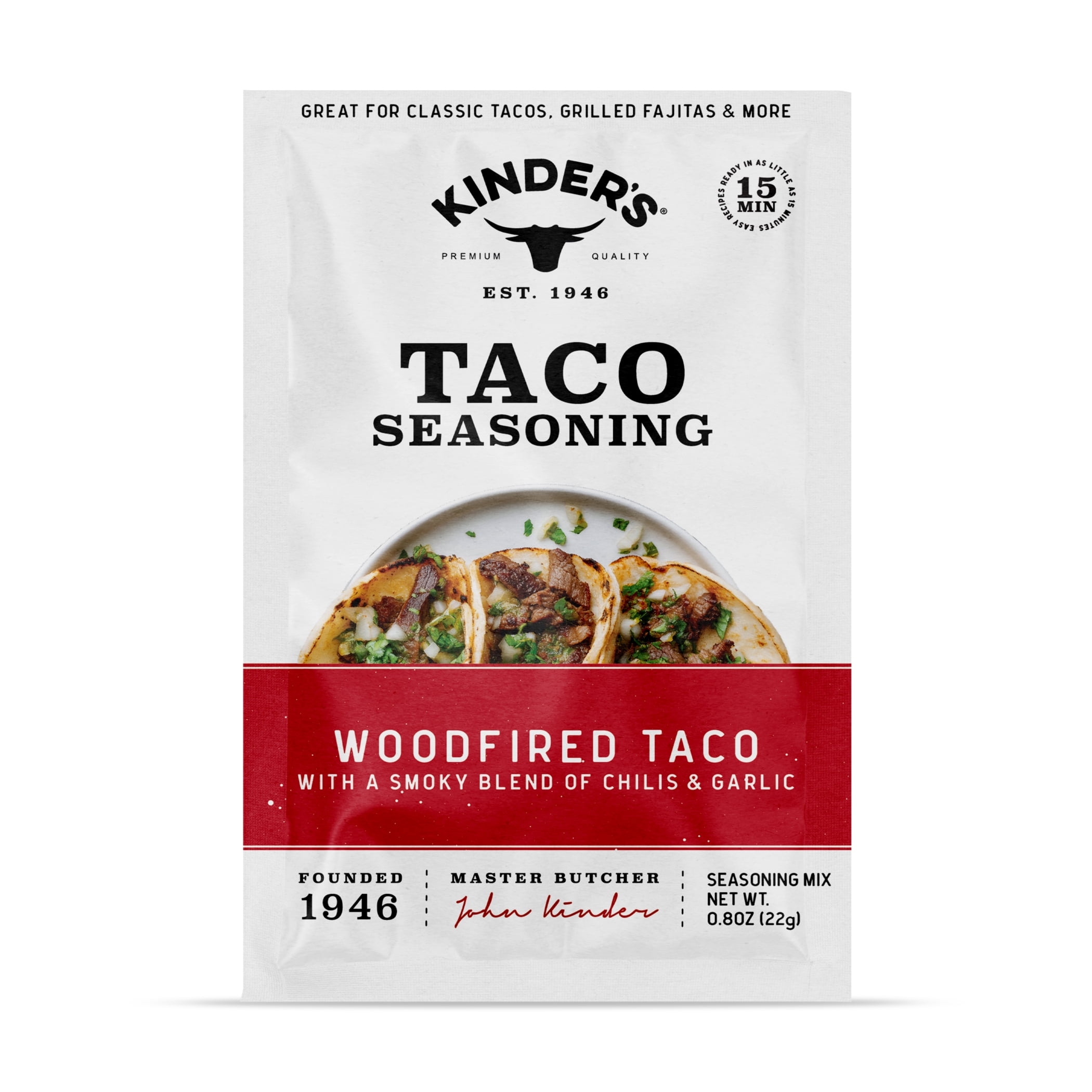 (7 pack) Kinder's Woodfired Taco Seasoning Blend with Chilis and Garlic, 0.8 oz Packet