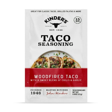 Kinder's Woodfired Taco Seasoning Blend with Chilis and Garlic, 0.8 oz Packet