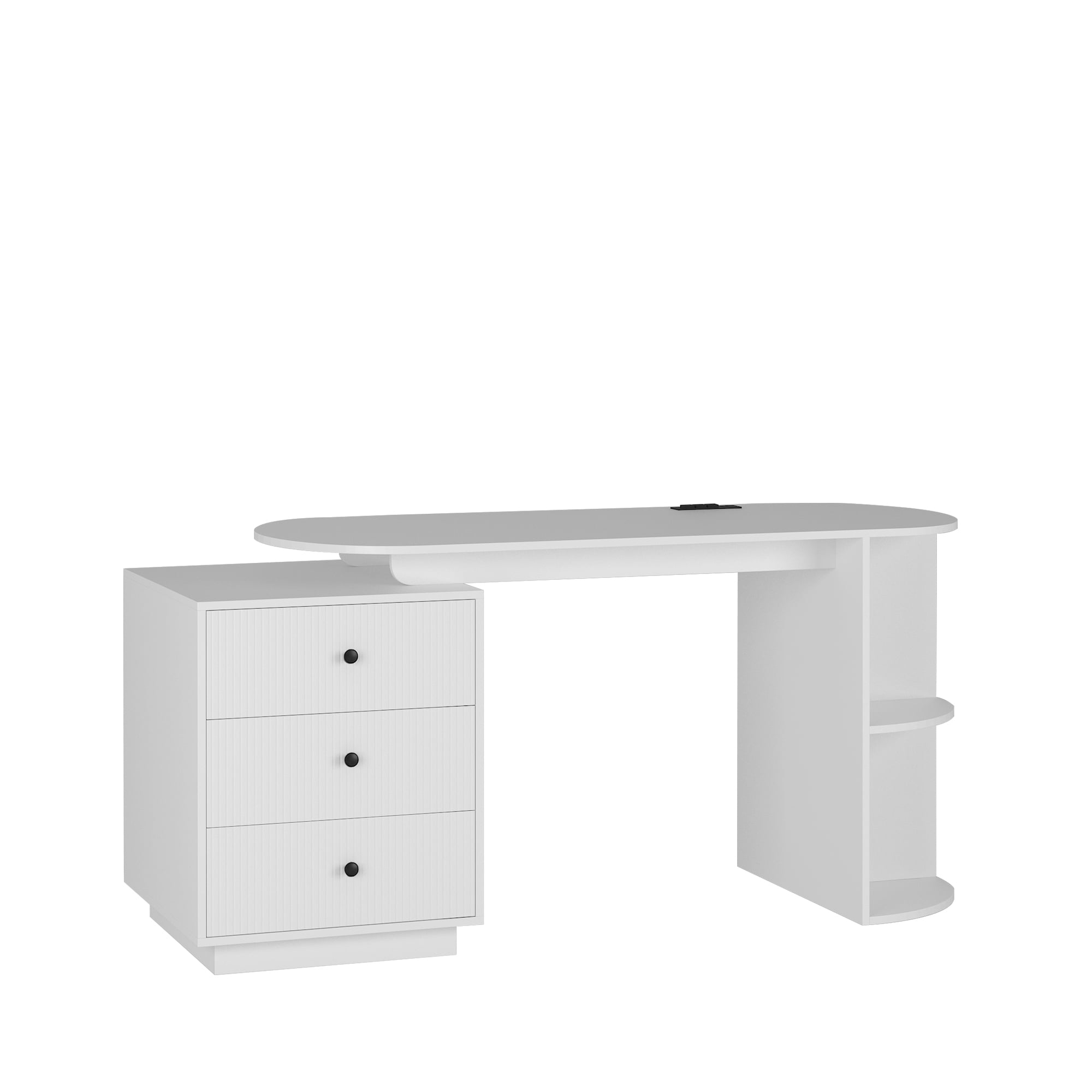 Aukfa Home Office Desk,Wood Executive Desk Teens Student Desk Study Table with Drawer & Power Outlets,White