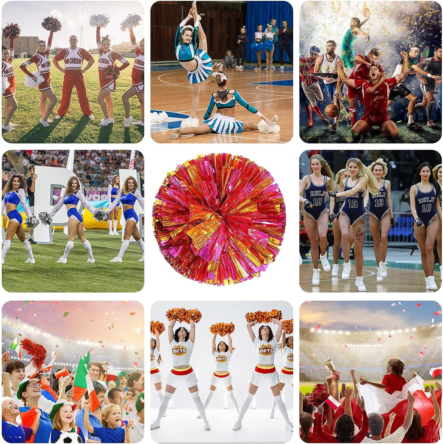 LINLIN 4 PCS Metallic Cheerleading Pom Pom for Team Spirit Sports Dance Cheering Kids Adults