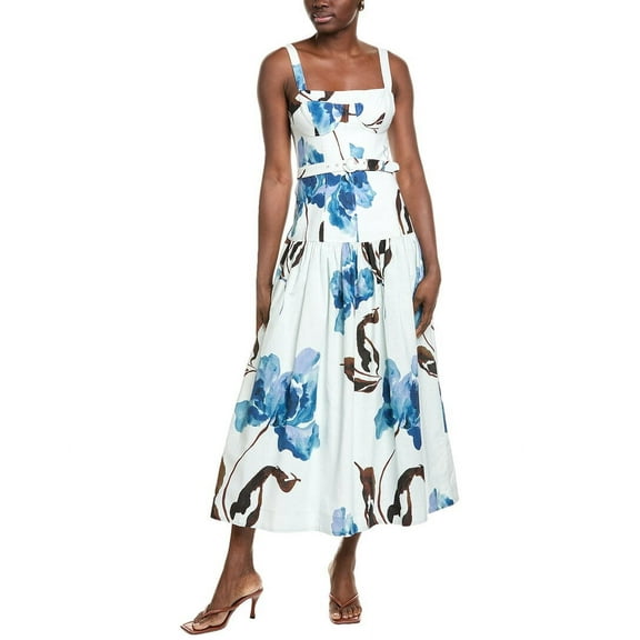 Nicholas womens  Lidia Linen Blend-Midi Dress, 6, White