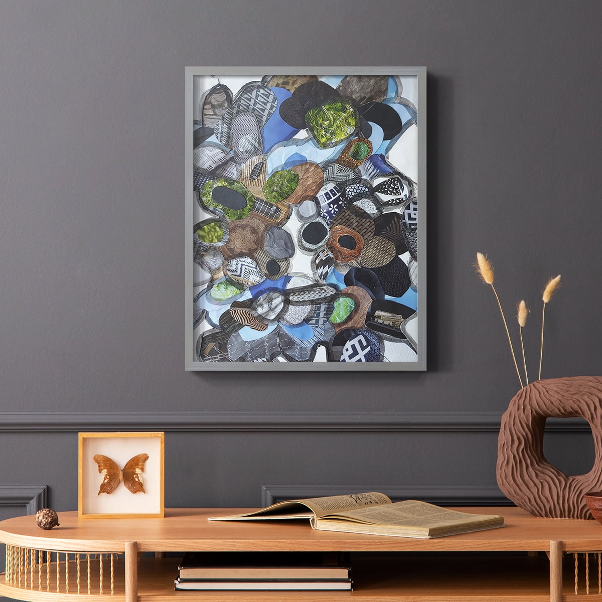 Catalina Island Blue Glass Framed Print in Gray Solid Wood Framed Print No Nail Hanging