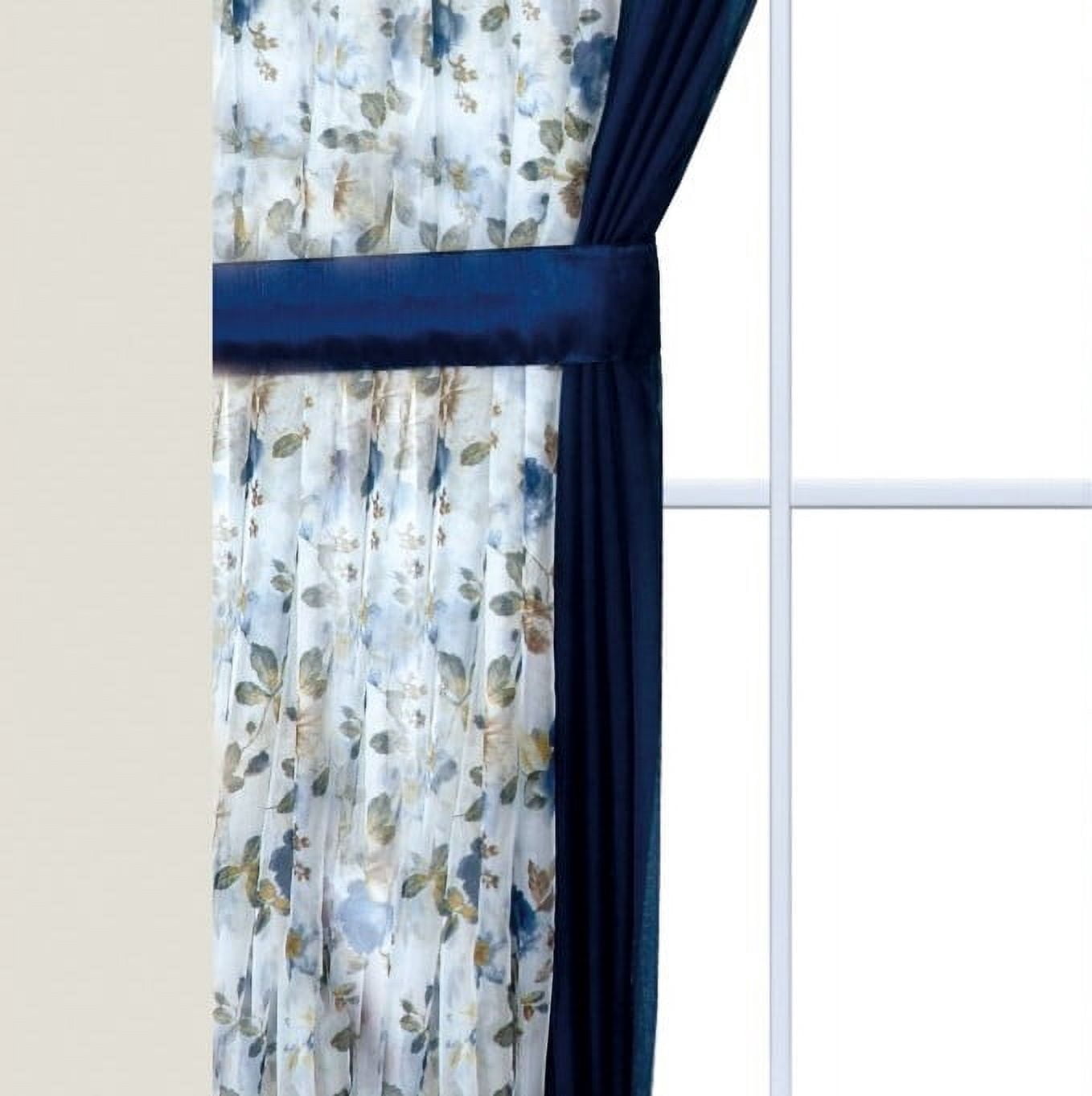 Plume D' Home Two-Tone curtains with attached valances and tiebacks Lorena (Blue Rose Navy)