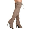thumbnail image 3 of Qupid Interest-87 New Women Suede Lace Up Peep Toe Thigh High Stiletto Heel Boot, 3 of 3
