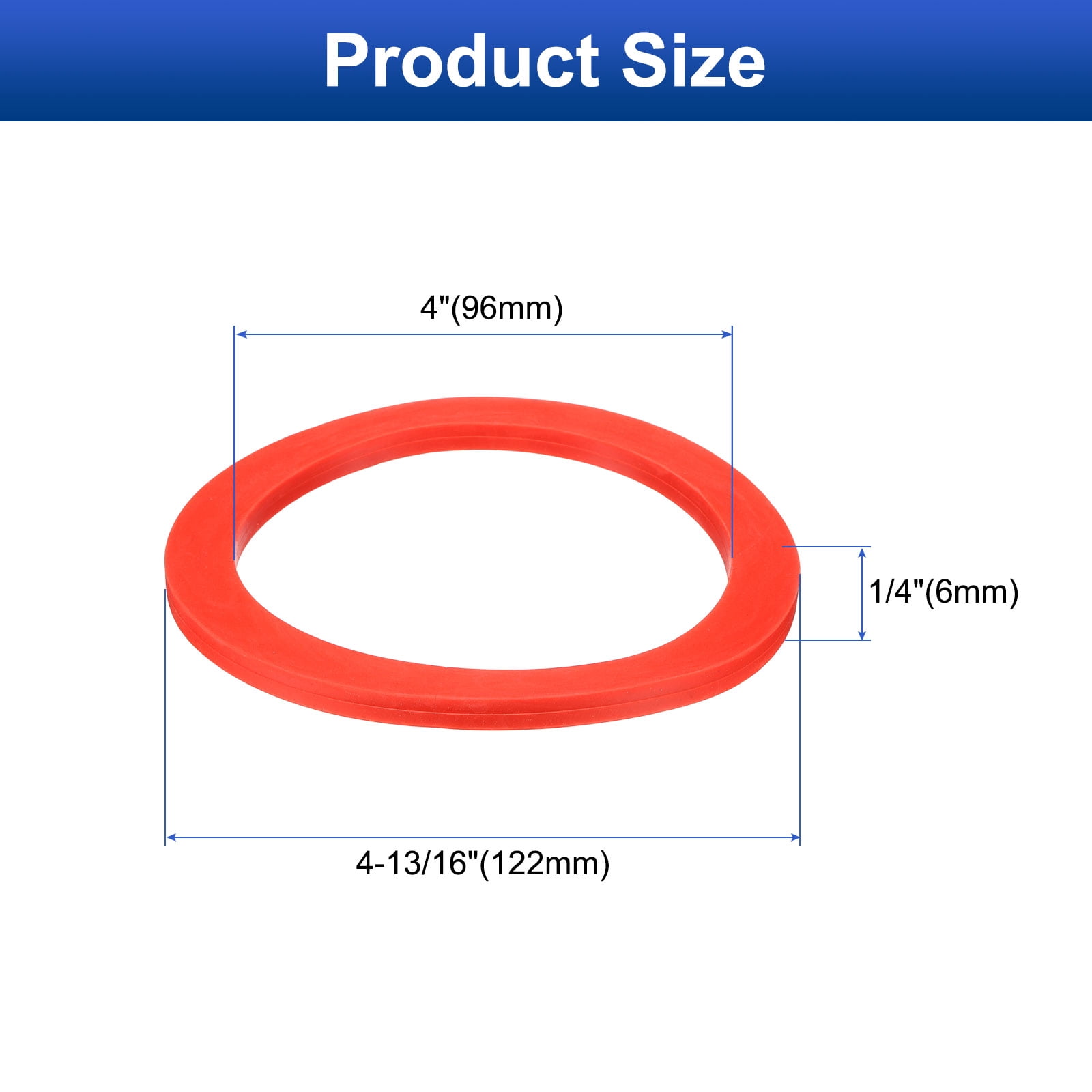 12 Pcs Solid Silicone Flat Washer DN100 4 13/16" OD x 4" ID x 1/4" Thickness Large Washers, Red