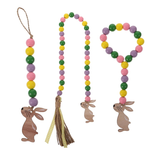 CIMAXIC Easter 3pcs Easter Wood Bead Tassel Rabbit Decors Bead String Home Decorations,28.35"X0.63"X0.63"