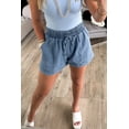 thumbnail image 3 of Women's Smocked High Waist Denim Shorts – Elastic Waist Casual Summer Shorts With Pockets, Dusk Blue, 16, 3 of 5