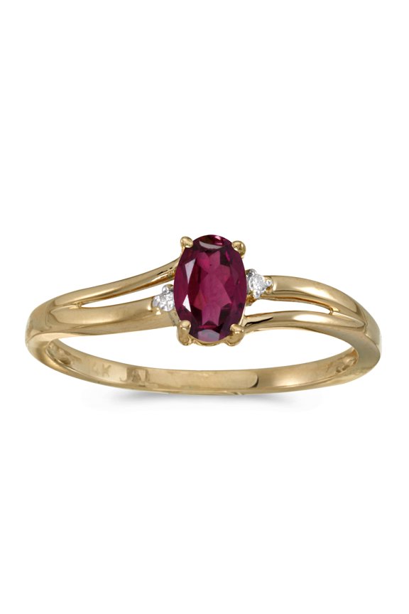14k Yellow Gold Oval Rhodolite Garnet And Diamond Ring