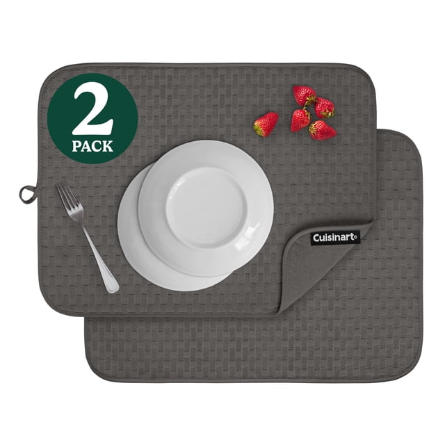 Cuisinart Tapetes Para Secar Platos Para Encimera De Cocina - (2) Tapetes Para Secar Platos Ultra Absorbentes Xl De 18.0 X 24.0 In, Plegables, Lavables A Máquina, De Secado Rápido (Cuadros En Cascada)