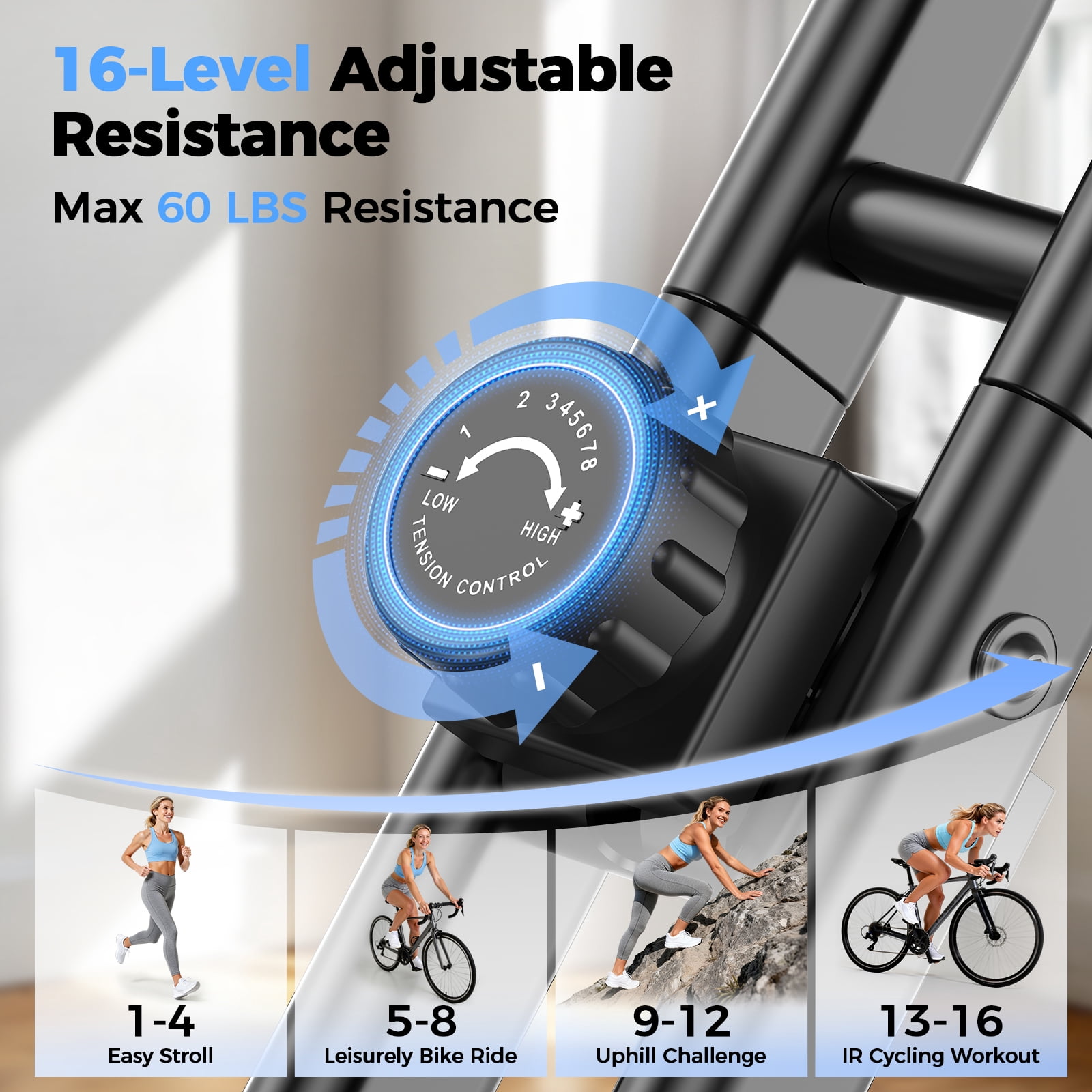 UPGO 5 IN 1 Folding Exercise Bike with 6.6 LBS Flywheel & 16 Levels of Resistance, 330LB Weight Capacity Indoor Workout Cycling Bike for Home Gym