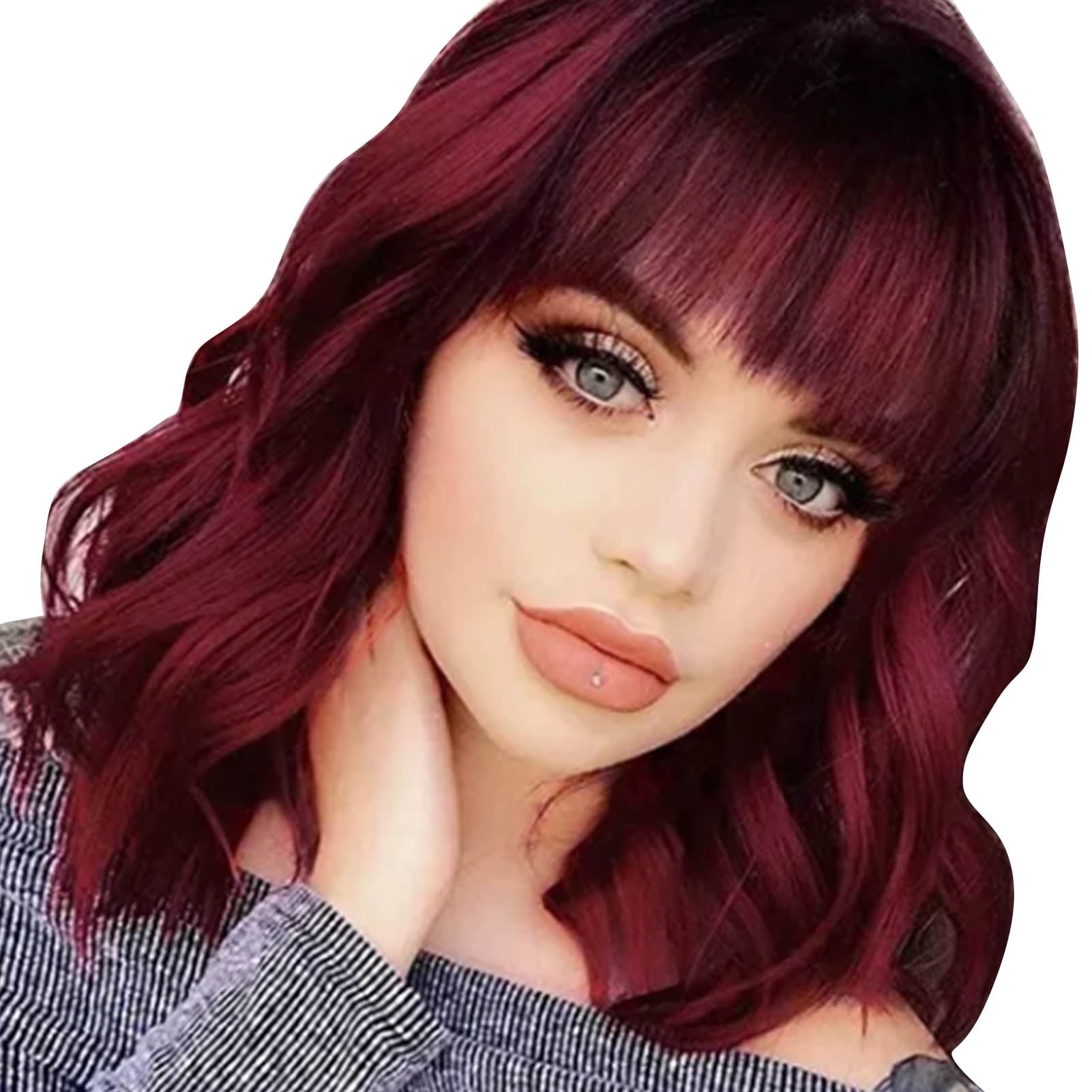 Short Wavy Wine Red Wigs with Bang Heat Resistant Synthetic Soft Realistic Looking Curly Bob Wig Walmart