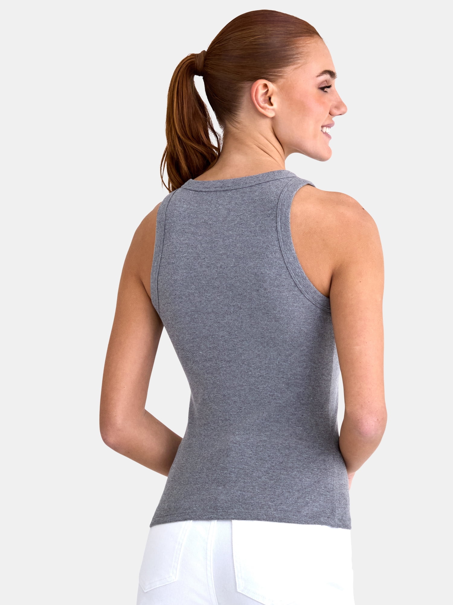 Time and Tru Women's High Neck Ribbed Tank Top, Sizes XS-XXXL