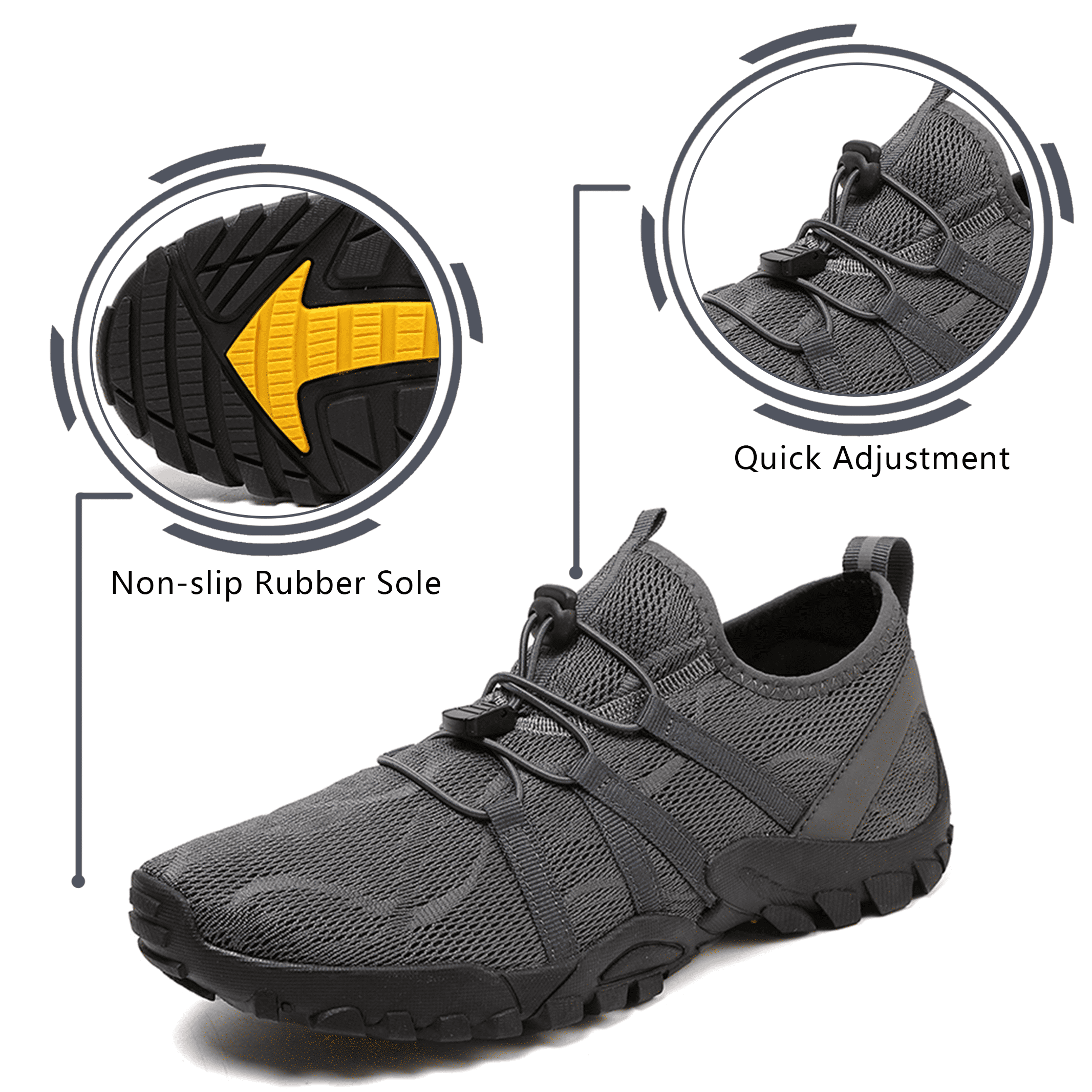 Stepedia Athletic Water Shoes for Women Men Quick Dry Outdoor Aqua Beach Shoes for Walking Hiking Boating, Dark Gray