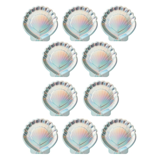 Fasiaou 10 Pack 9 Inch Exquisite Shell Shaped Paper Dinner Plates, Colorful Disposable Party Tableware for Sea Theme Birthday,A