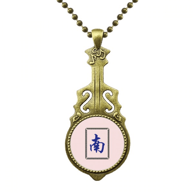 Collier Motif Tuiles Mahjong Antique Guitare Bijou Pendentif Musique