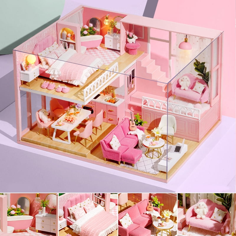 Wood Warm Doll House Miniature Assemble DIY Dollhouse with Furniture Kits Gift 