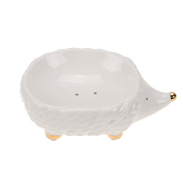 EeaseMX Jabonera de cerámica con forma de erizo, divertida caja para el hogar (blanca)