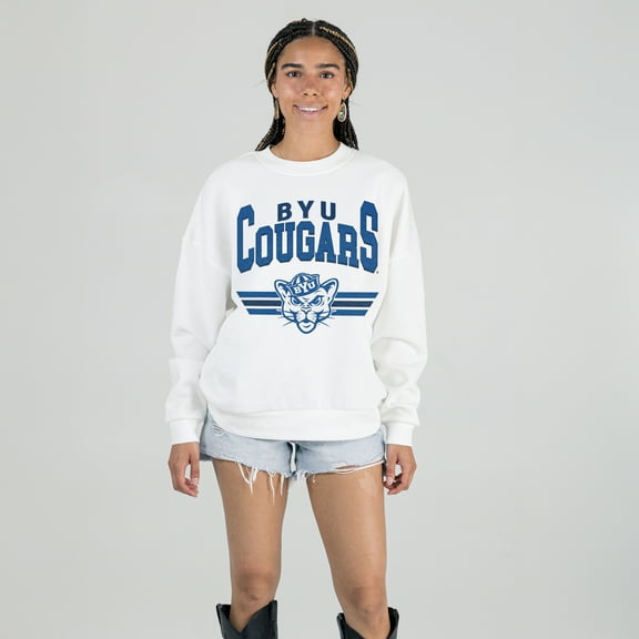 Women's Gameday Couture White BYU Cougars Oversized Premium Fleece Sweatshirt