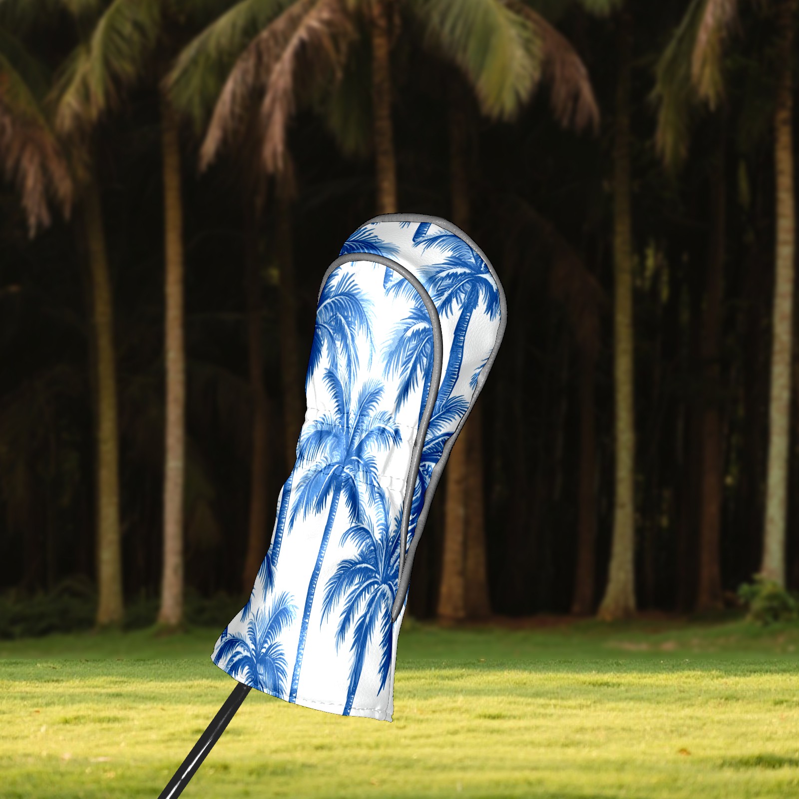 Golf Club Covers PU Leather Waterproof Head Covers for Fairway Woods Hybrids Blue Palm Tree