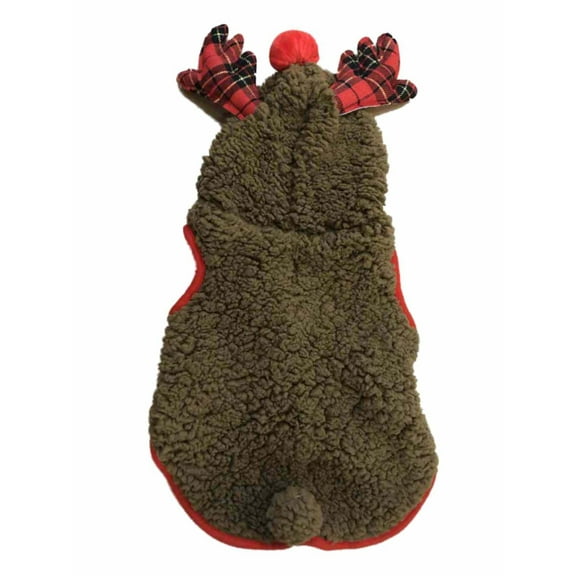 Brown Holiday Christmas Reindeer Dog Sherpa Vest Pet Costume Outfit Small