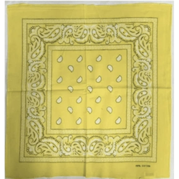 12 Yellow Bandana Paisley Head Wrap 100% Cotton 22"X22"