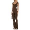 thumbnail image 2 of Franhais Women's Jumpsuit, Solid Color Cutout Front Cap Sleeve Front Flare Pants Playsuit Clubwear, 2 of 4