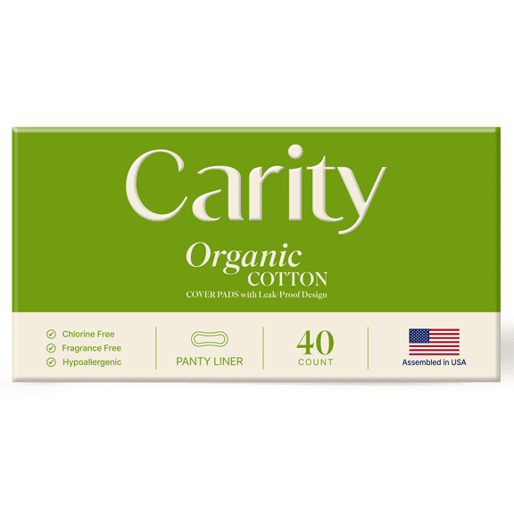 Carity Panty Liners, Organic Cotton Cover, Light Absorbency, Unscented (Long, 40 Count)
