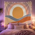 thumbnail image 2 of Retro Abstract Landscape with Layered Sun and Waves, Calming Boho for Art Lovers, Vintage Textile Decor, Housewarming Gift, Tapestry Wall Hanging for Bedroom and Living Room, 2 of 7