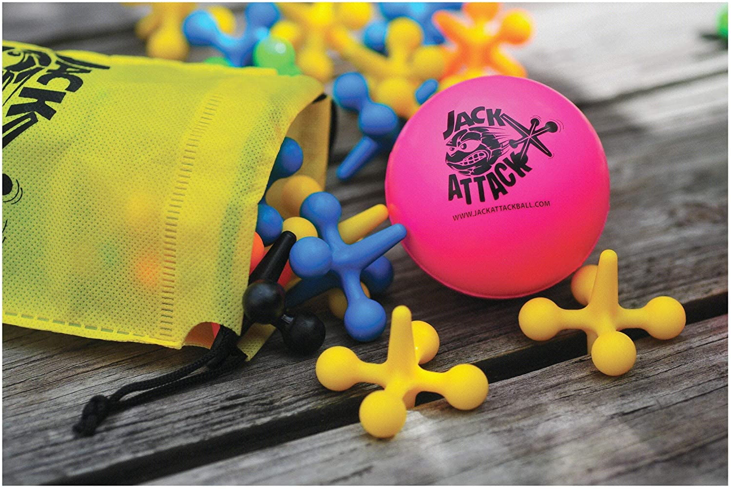 20 SETS OF NEW LARGE SIZE NEON JACKS AND RUBBER BOUNCE BALL GAME CLASSIC KID TOY 