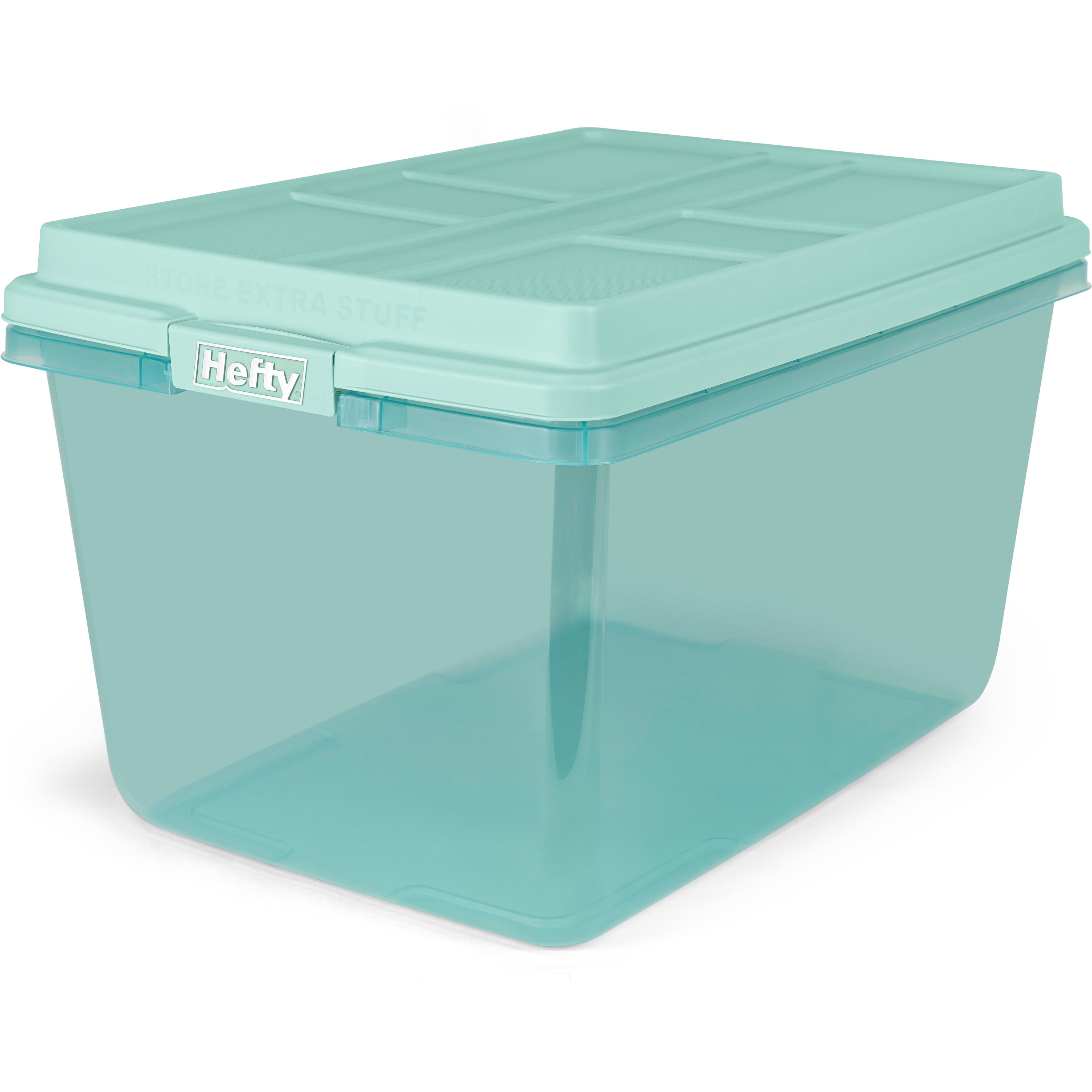Hefty 72 QT HI-RISE Clear Plastic Storage Bin in Jade Dust Tint