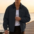 thumbnail image 2 of Winter Jackets for Men Cotton Contrast Color Washed Vintage Work Jacket Lapel Long Sleeve Full Zip Loose Casual Outer Coat Fashion Casual Coats, 2 of 9