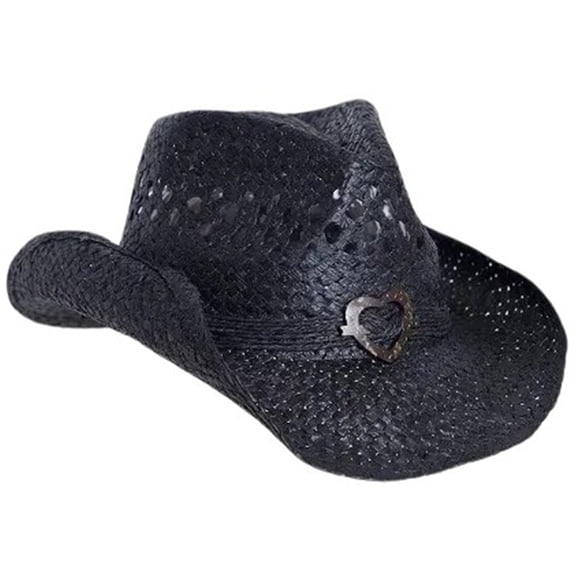 Yokua Female Travel Straw Hat with Heart Badge Sun Hat Outdoor Rolled Brims Hat