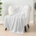 thumbnail image 4 of PAVILIA Fleece Throw Blanket for Couch with Pom Pom Fringe, White, Soft Cozy Fuzzy Flannel Blanket for Sofa Bed, Large Lightweight Plush All Season Throw, 60x80 Inches, 4 of 9