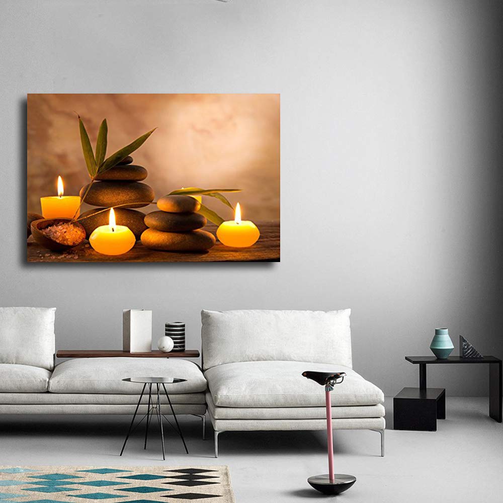 wall26 Canvas Print Wall Art Candles with Massage Stones in Romantic Brown  Atmosphere Floral Nature Photography Realism Bohemian Scenic Relax/Calm  Cool for Living Room, Bedroom, Bathroom 32quot;x4