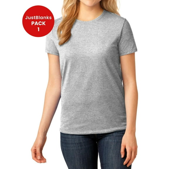 JustBlanks Ladies Core Cotton Tee Rib Knit Collar Back Neck Tape Side Seamed