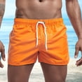 thumbnail image 4 of Summer Low-rise Elastic Waistband Drawstring Beach Surfing Shorts Breathable Side Irregular Trim Men Swimwear Shorts-Orange,M, 4 of 7