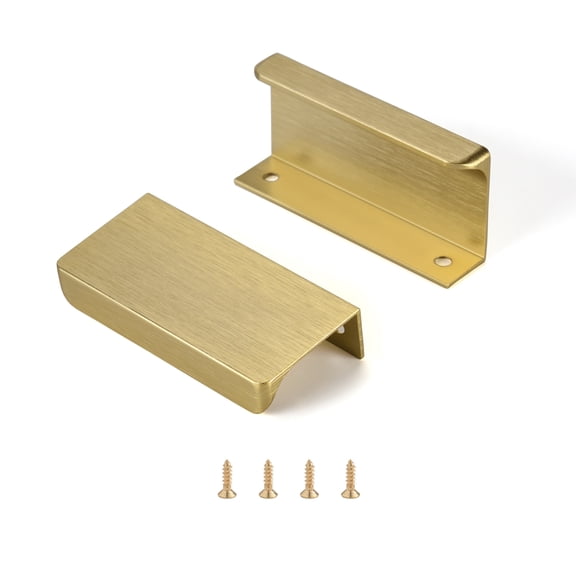 Brushed Brass Pack of 6 and 10 Edge Finger Pulls for Cabinets Kitchen Invisible Hardware Concealed Aluminum Hidden Pull Drawer Handles Easy to Install 11.81“, 6.3”, 6“, 4.72”, 3.15“ Overall Length