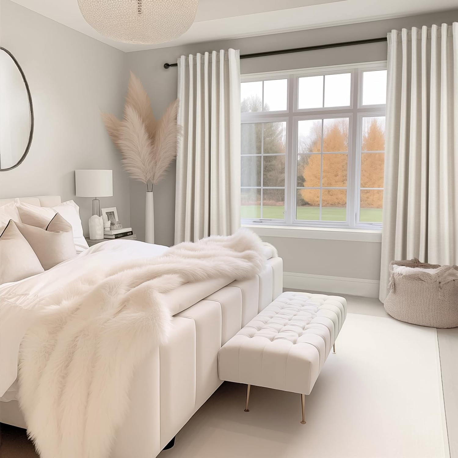Cream Linen Blackout Curtains 84 Inch Long for Bedroom and Living Room, Ivory Pinch Pleat Full Blackout Drapes, Farmhouse Boho Style Window Treatments, Neutral 52 X 84 Inches