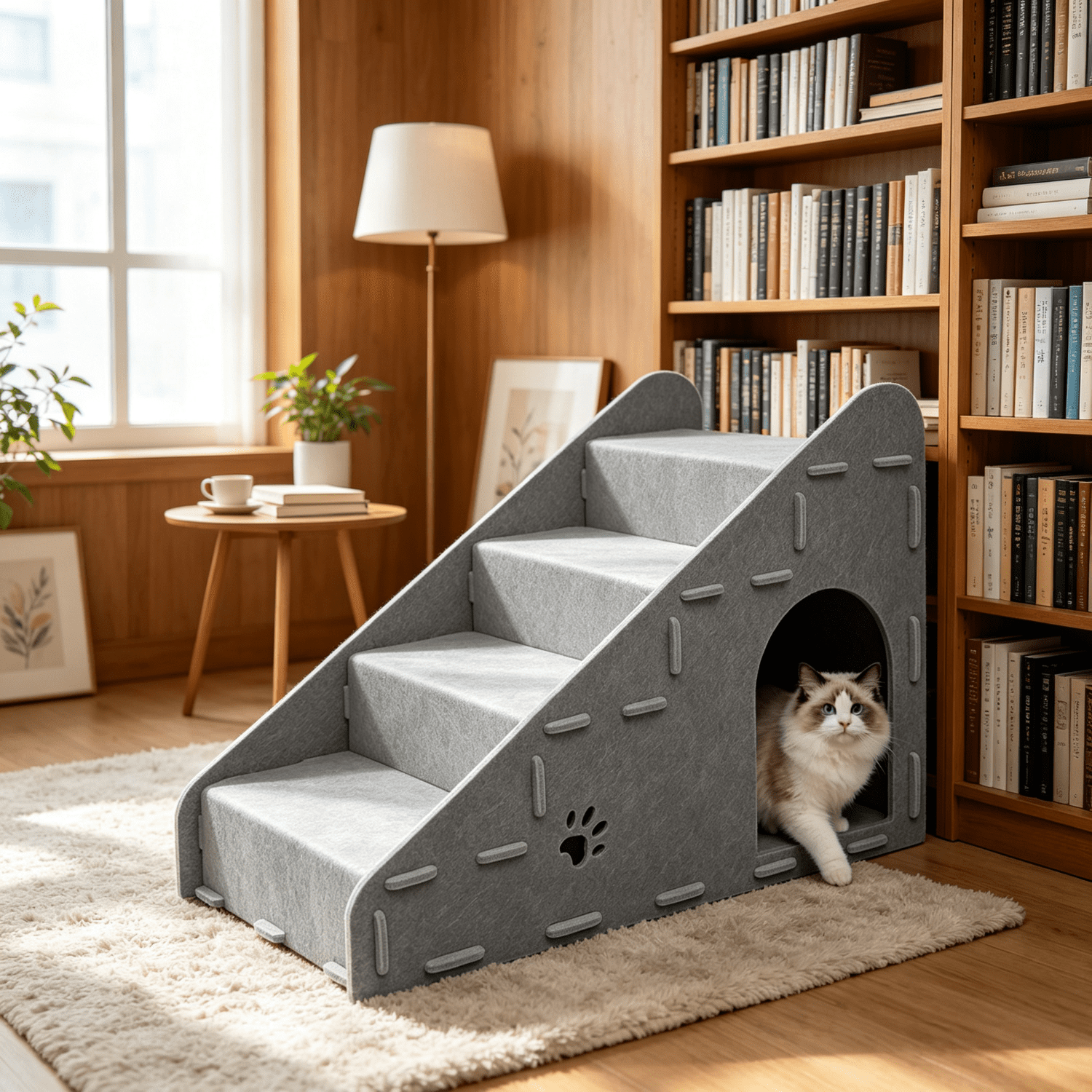 4‑Step Steps for Cats, Stable Non‑Slip Cat Ramp Stairs, Portable Cat Steps for Couch, Bed, Car, Ideal for Puppies, Senior & Injured Cats, Grey 60*30*38cm