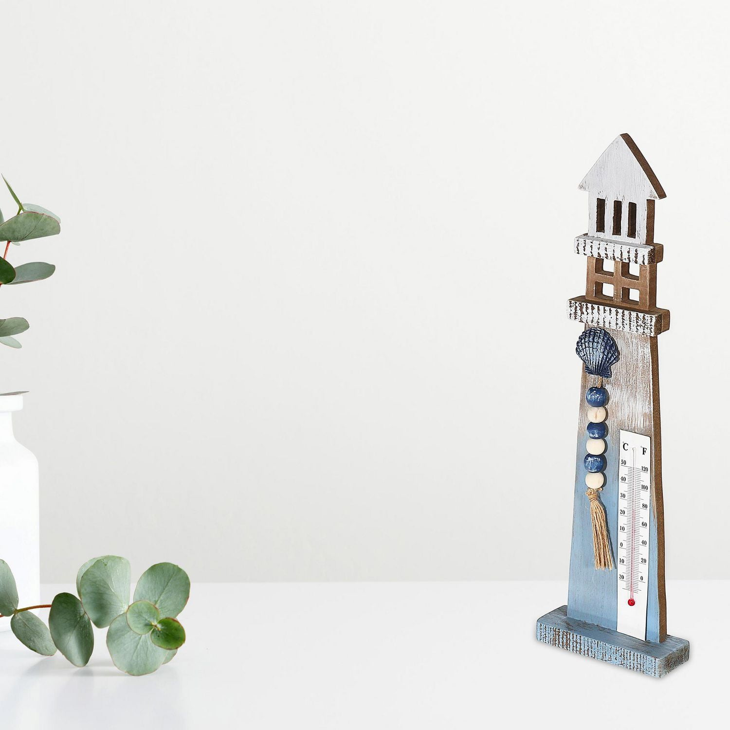 IH Casa Decor Lighthouse Avec Guirlande Perlée Et Thermomètre 18"