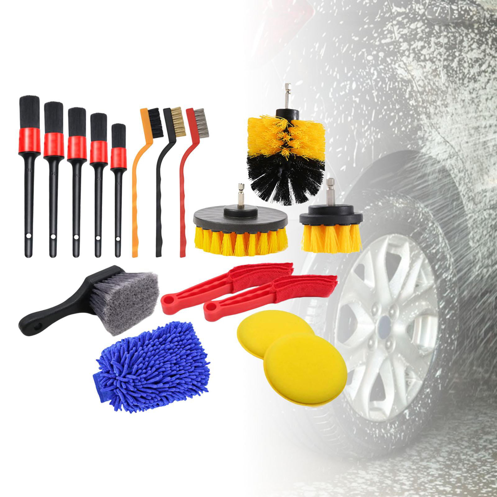Dashboard Leather Yellow Drill Detail Brush Set Exterior Cleaning Kit for Cleaning Wheels 18 Pcs Car Detailing Brushes Kit Interior Air Conditioner 